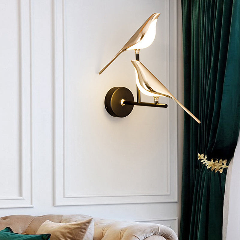 Bird Wall Light, Nordic Minimalist Black Iron and Glass LED Sconce for Bedroom and Hallway, Single or Double Bird with Dimming Option