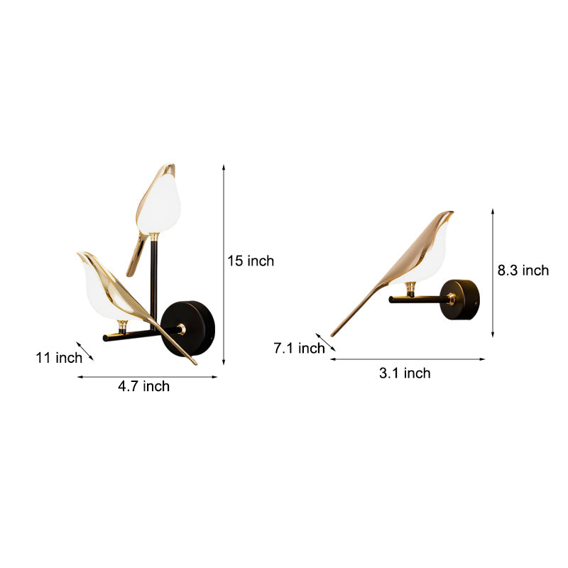 Dimension diagram for the bird wall light
