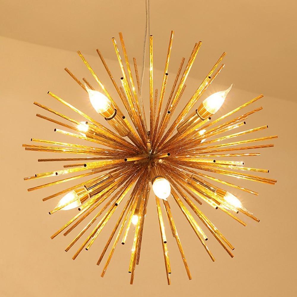 Starburst Chandelier, Electroplated Aluminum 8-Light Ceiling Fixture for Dining Room, 22 Inches
