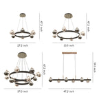 Collection of circular, linear and spherical chandelier shapes