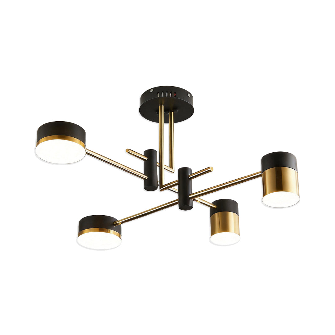 Sputnik Ceiling Light, Black and Gold Geometric LED Fixture for Living Room, Dimmable