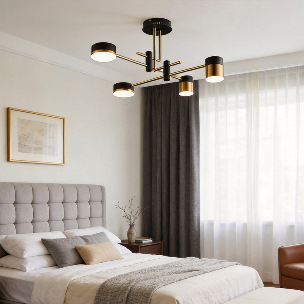 Sputnik Ceiling Light, Black and Gold Geometric LED Fixture for Living Room, Dimmable
