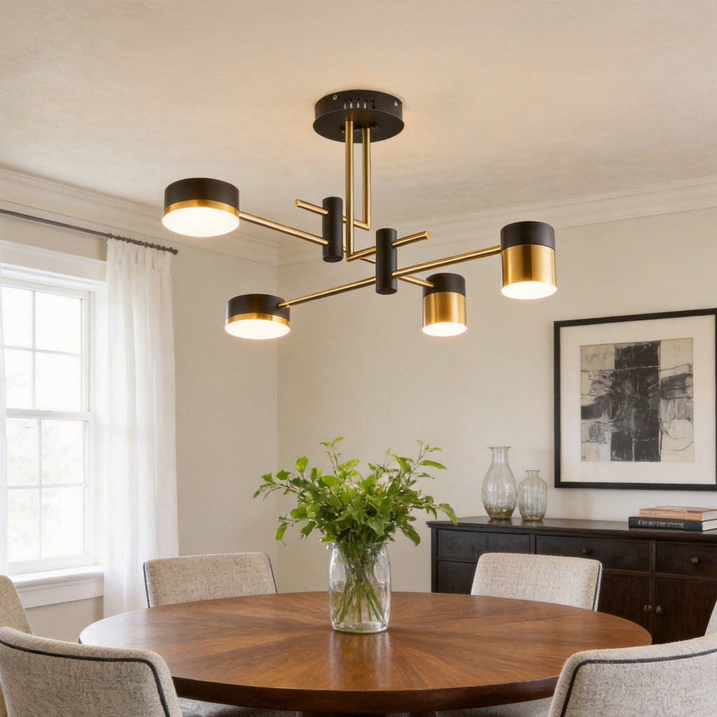 Sputnik Ceiling Light, Black and Gold Geometric LED Fixture for Living Room, Dimmable