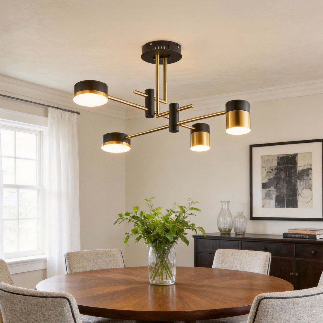 Sputnik Ceiling Light, Black and Gold Geometric LED Fixture for Living Room, Dimmable