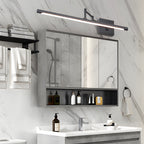 Black bar vanity light with its swing arm adjusted outward