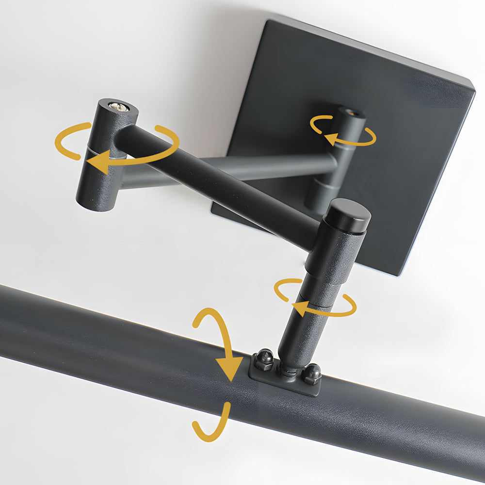 Close-up of the adjustable swing arm joint and mount