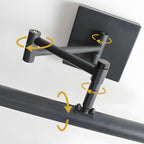 Close-up of the adjustable swing arm joint and mount