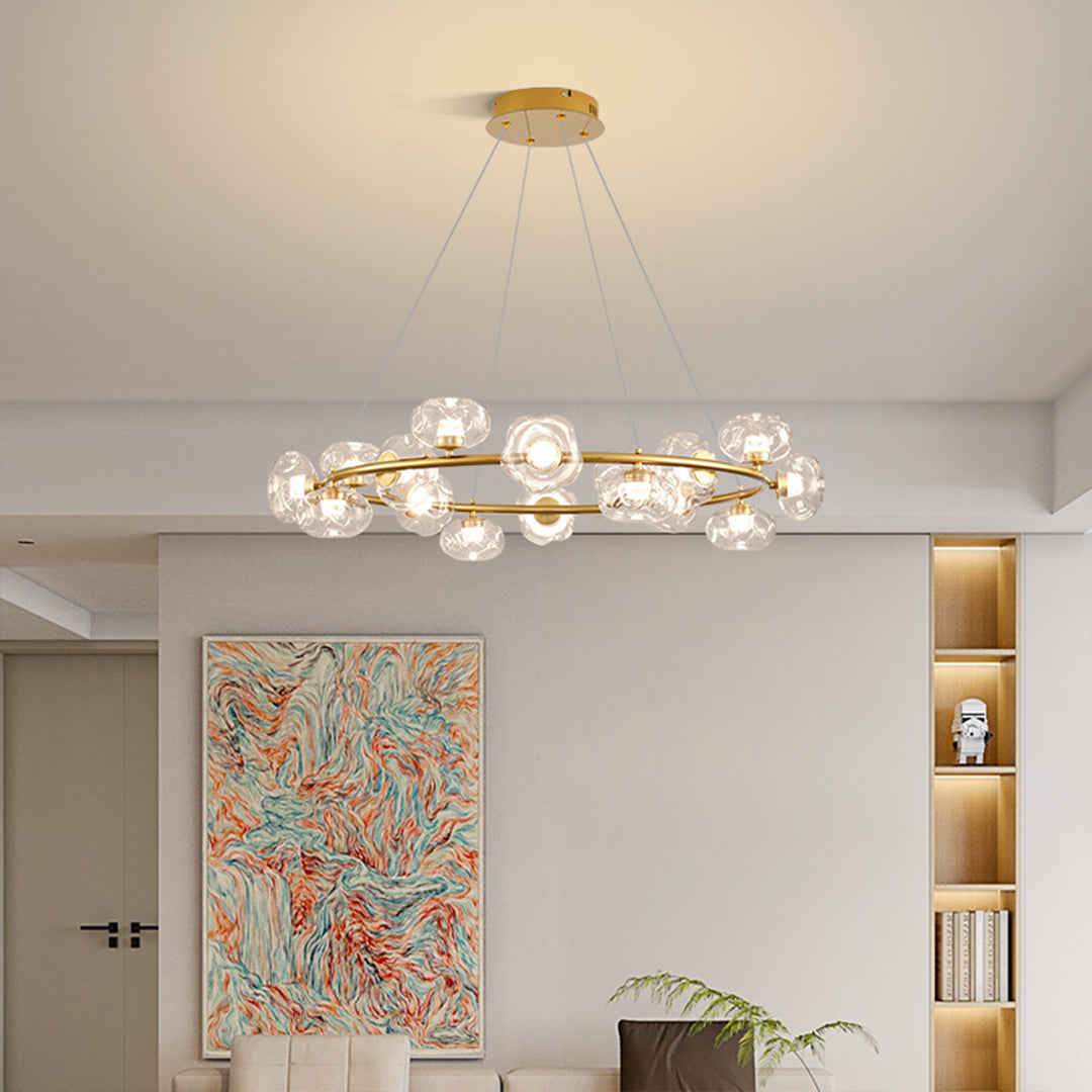 Black bubble chandelier with geometric glass spheres