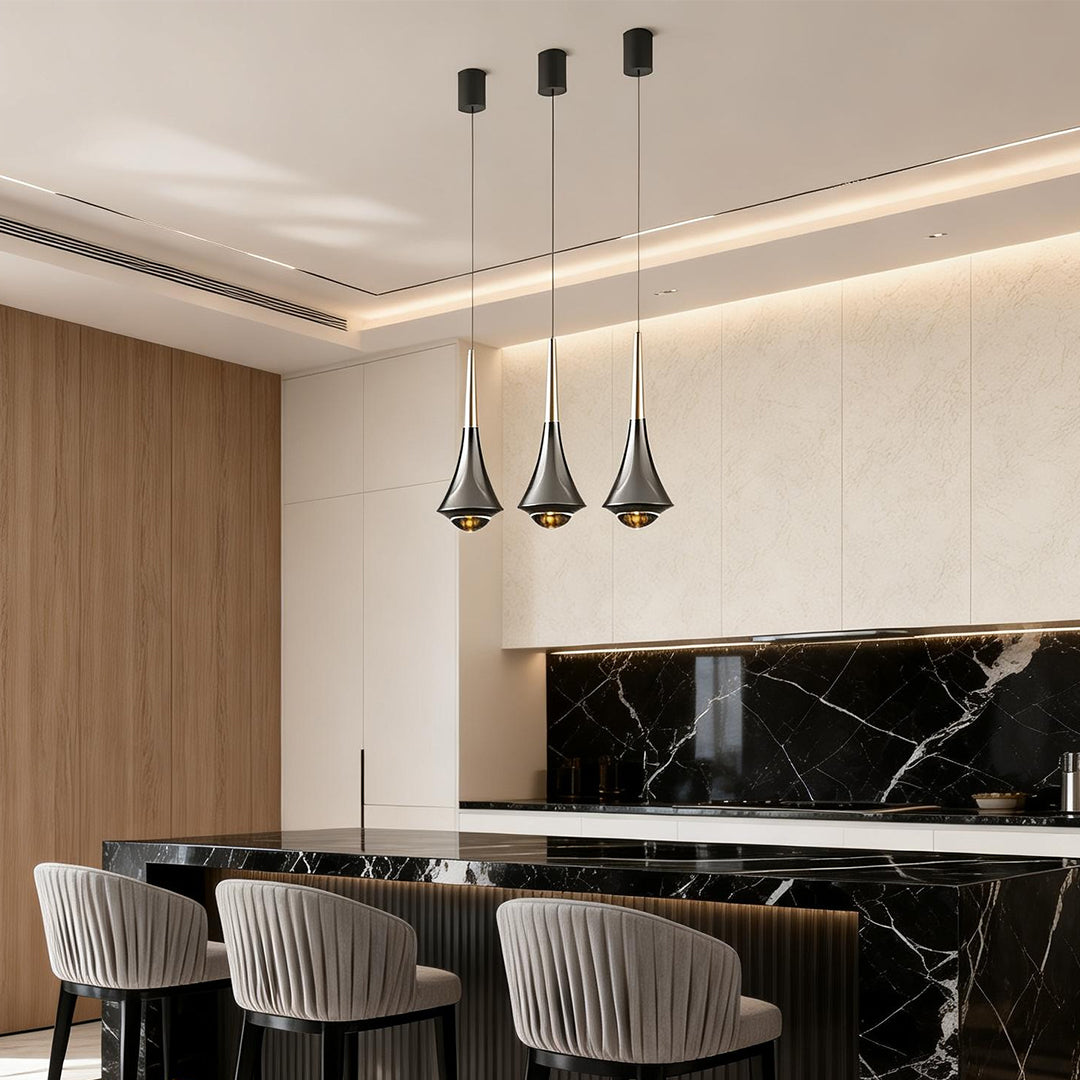 Cone Pendant Light, Modern Aluminum and Glass LED Hanging Lamp for Dining Room and Kitchen Island, Adjustable Height Design