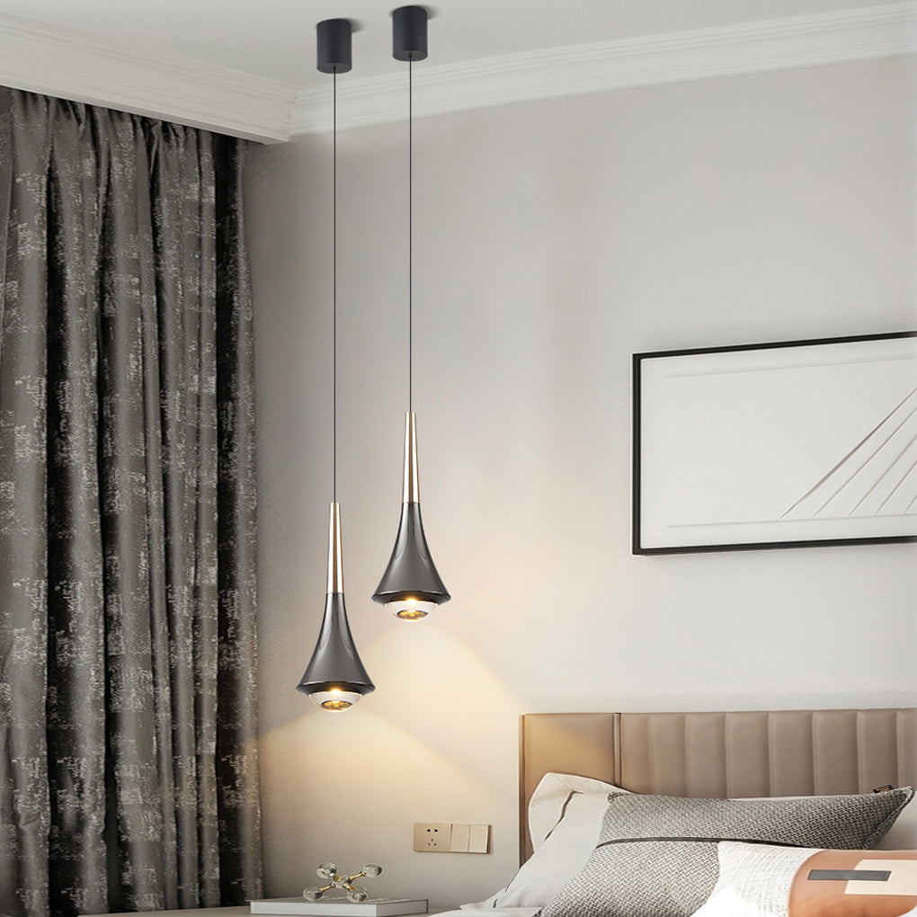 Cone Pendant Light, Modern Aluminum and Glass LED Hanging Lamp for Dining Room and Kitchen Island, Adjustable Height Design