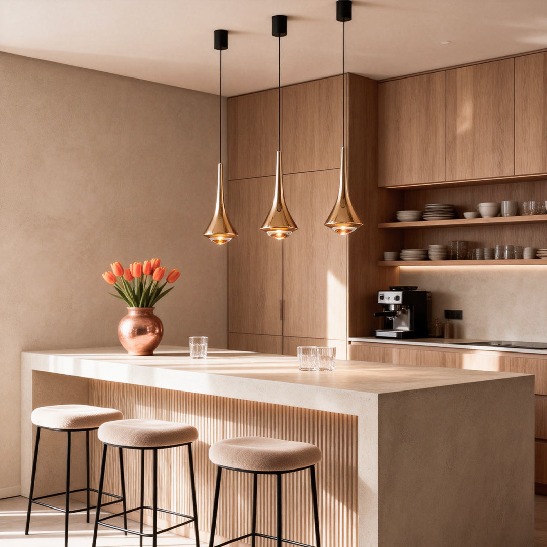 Cone Pendant Light, Modern Aluminum and Glass LED Hanging Lamp for Dining Room and Kitchen Island, Adjustable Height Design