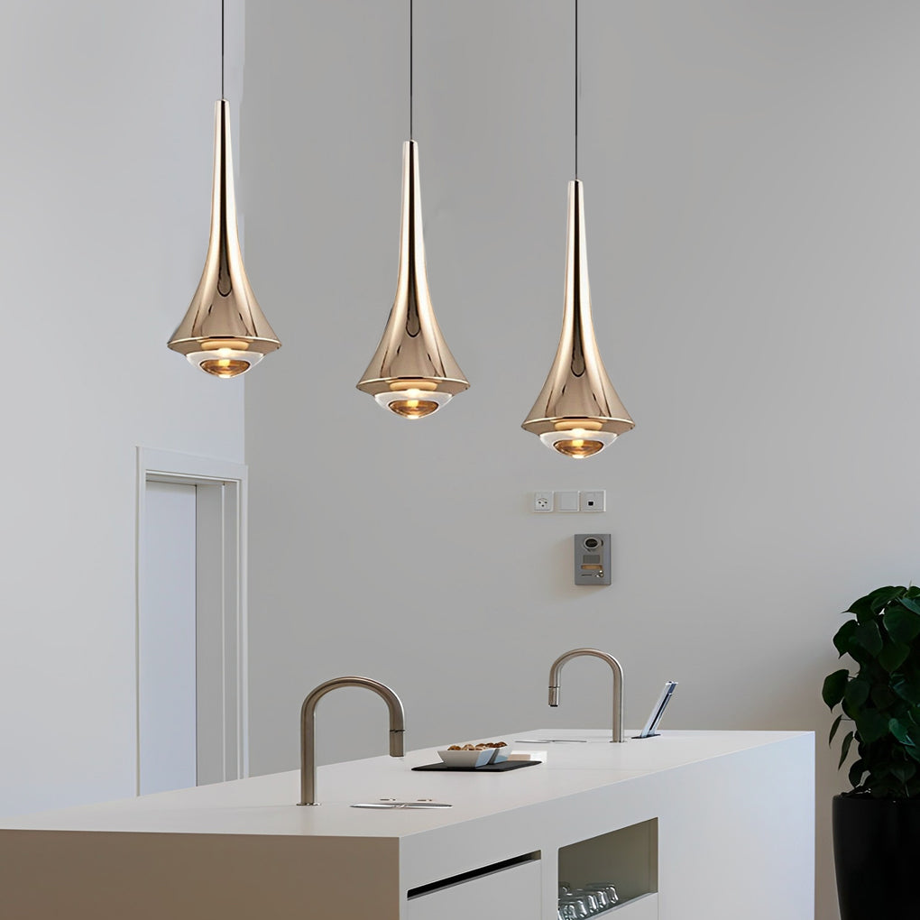 Cone Pendant Light, Modern Aluminum and Glass LED Hanging Lamp for Dining Room and Kitchen Island, Adjustable Height Design
