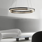 Black aluminum and glass LED ring pendant chandelier, fourth view