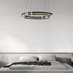 Black aluminum and glass LED ring pendant chandelier, fifth view
