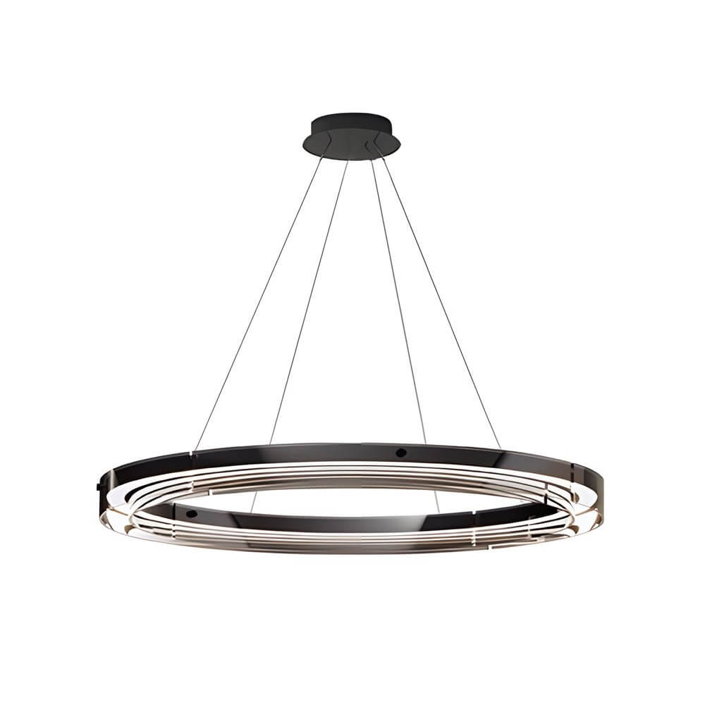 Black aluminum and glass LED ring pendant chandelier, eighth view