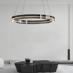 Black aluminum and glass LED ring pendant chandelier, second view