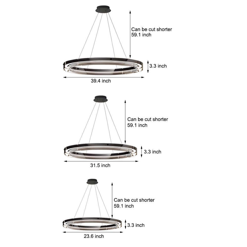 Black aluminum and glass LED ring pendant chandelier, seventh view