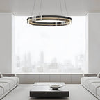 Black aluminum and glass LED ring pendant chandelier, third view