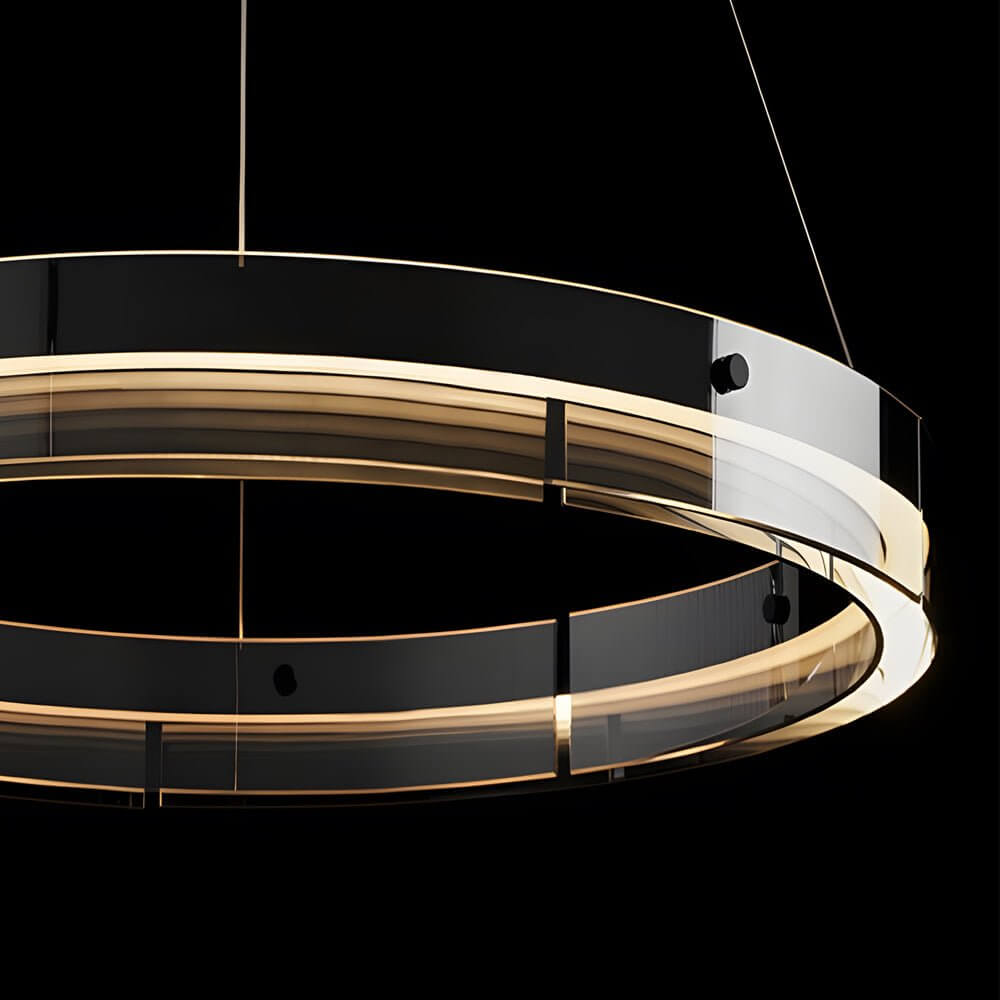 Black aluminum and glass LED ring pendant chandelier, sixth view