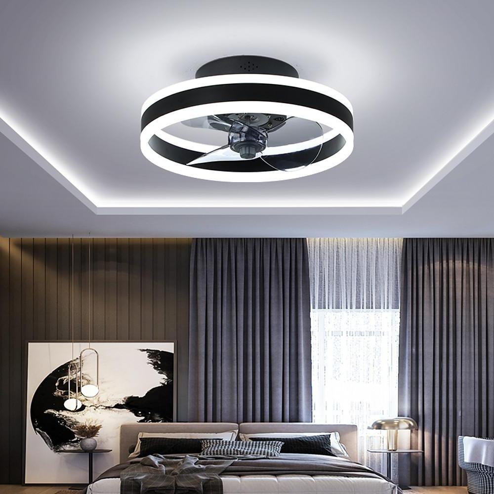 Ceiling Fan with Light, Modern Dimmable LED Flush Mount Fan Lamp for Bedrooms and Living Rooms, Curved Blades in Four Finishes