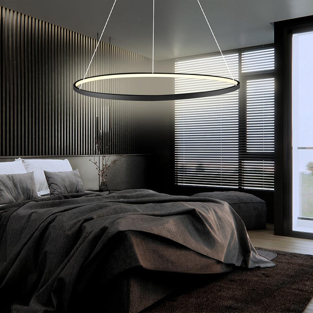 Modern LED Ring Chandelier, Round Halo Ceiling Light for Dining Room and Bedroom, Dimmable Aluminum Circle Pendant in 16, 24 or 31 Inch
