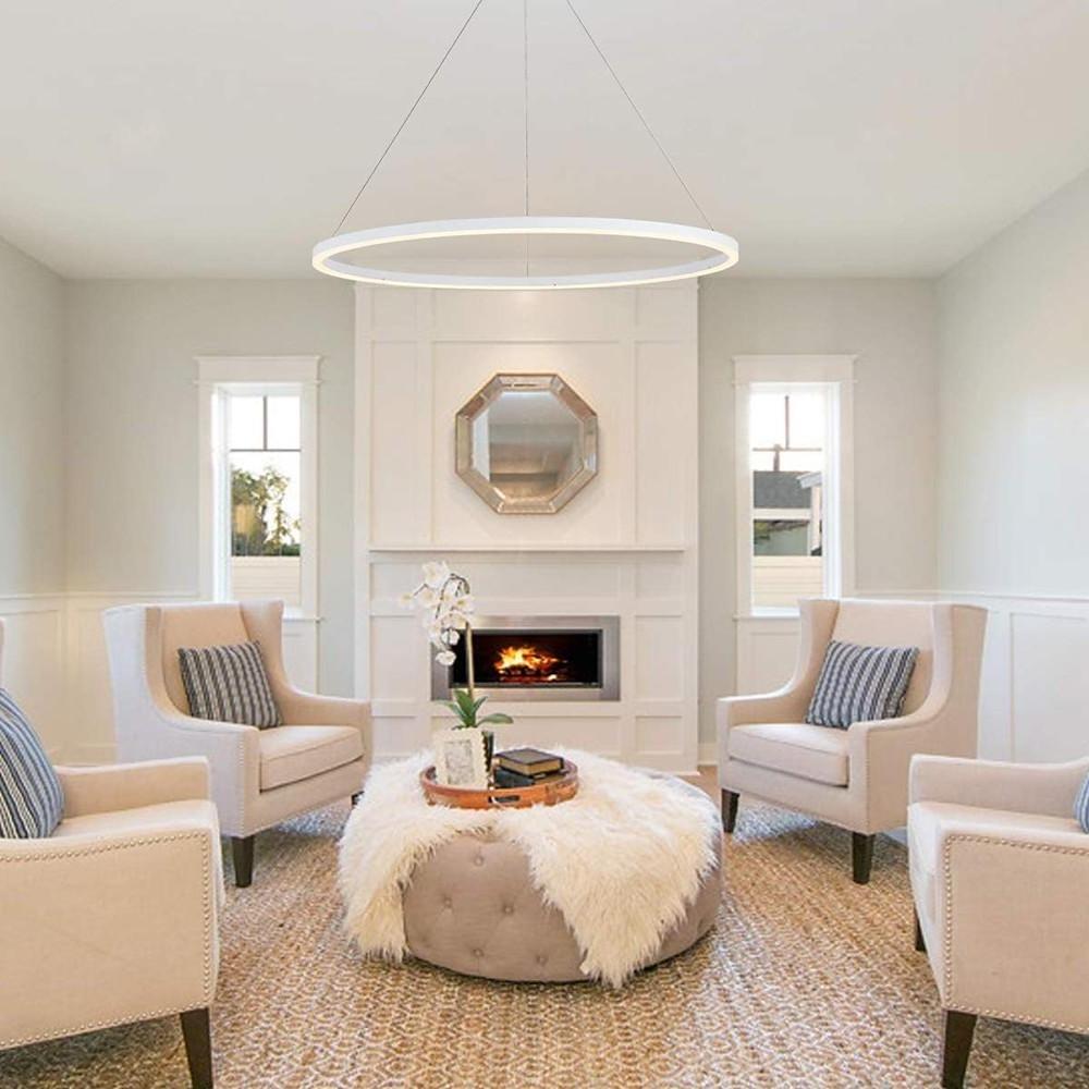 Modern LED Ring Chandelier, Round Halo Ceiling Light for Dining Room and Bedroom, Dimmable Aluminum Circle Pendant in 16, 24 or 31 Inch
