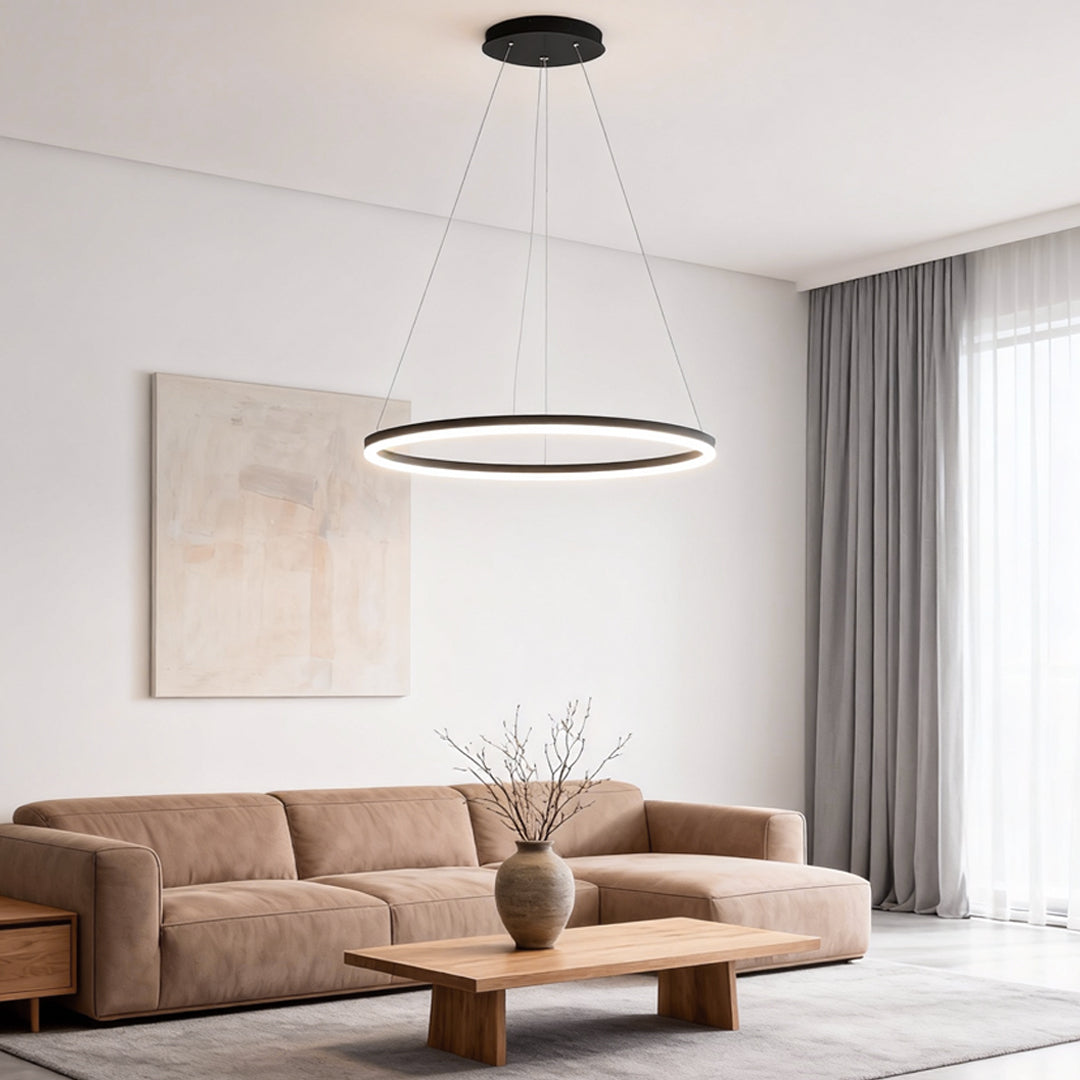 Modern LED Ring Chandelier, Round Halo Ceiling Light for Dining Room and Bedroom, Dimmable Aluminum Circle Pendant in 16, 24 or 31 Inch