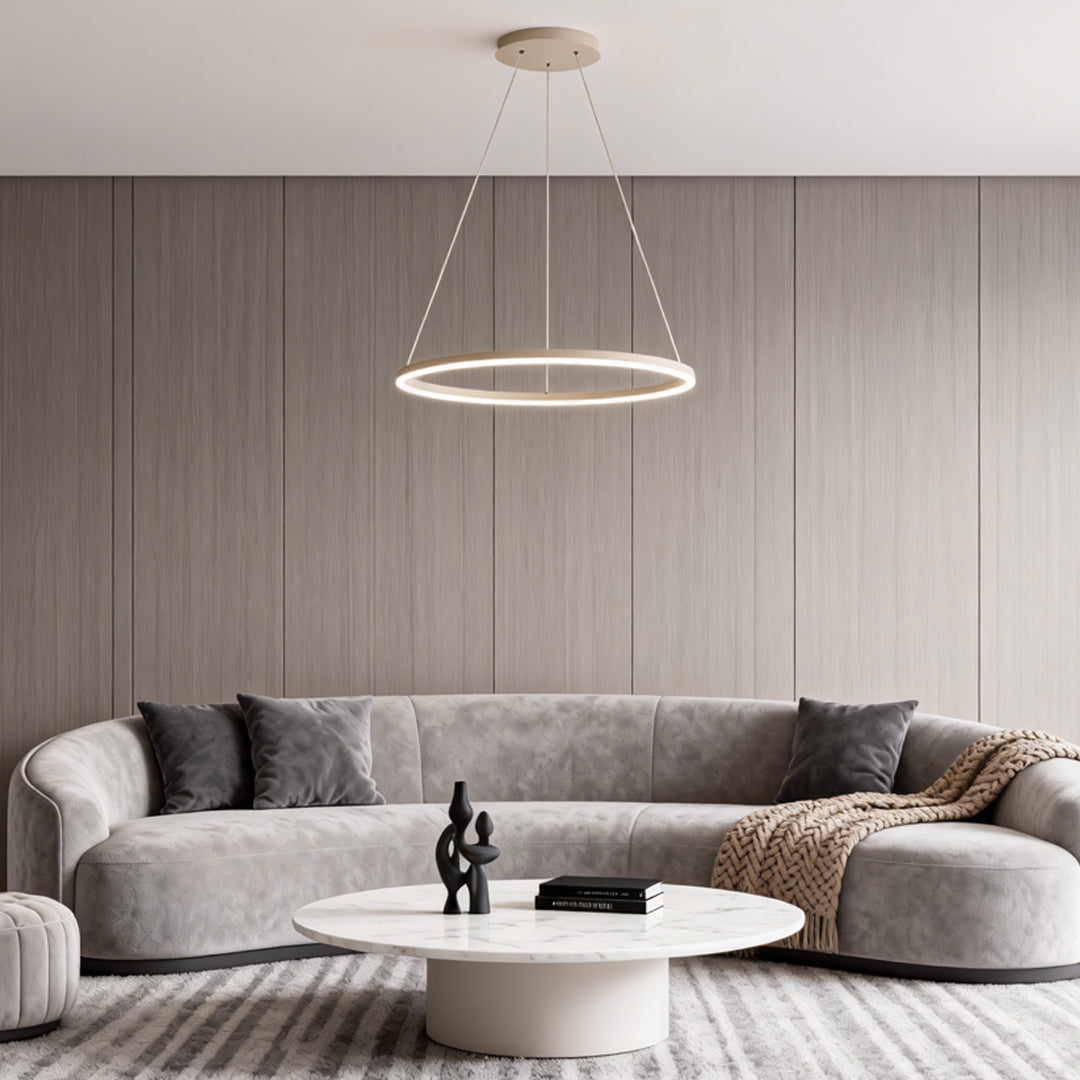 Modern LED Ring Chandelier, Round Halo Ceiling Light for Dining Room and Bedroom, Dimmable Aluminum Circle Pendant in 16, 24 or 31 Inch