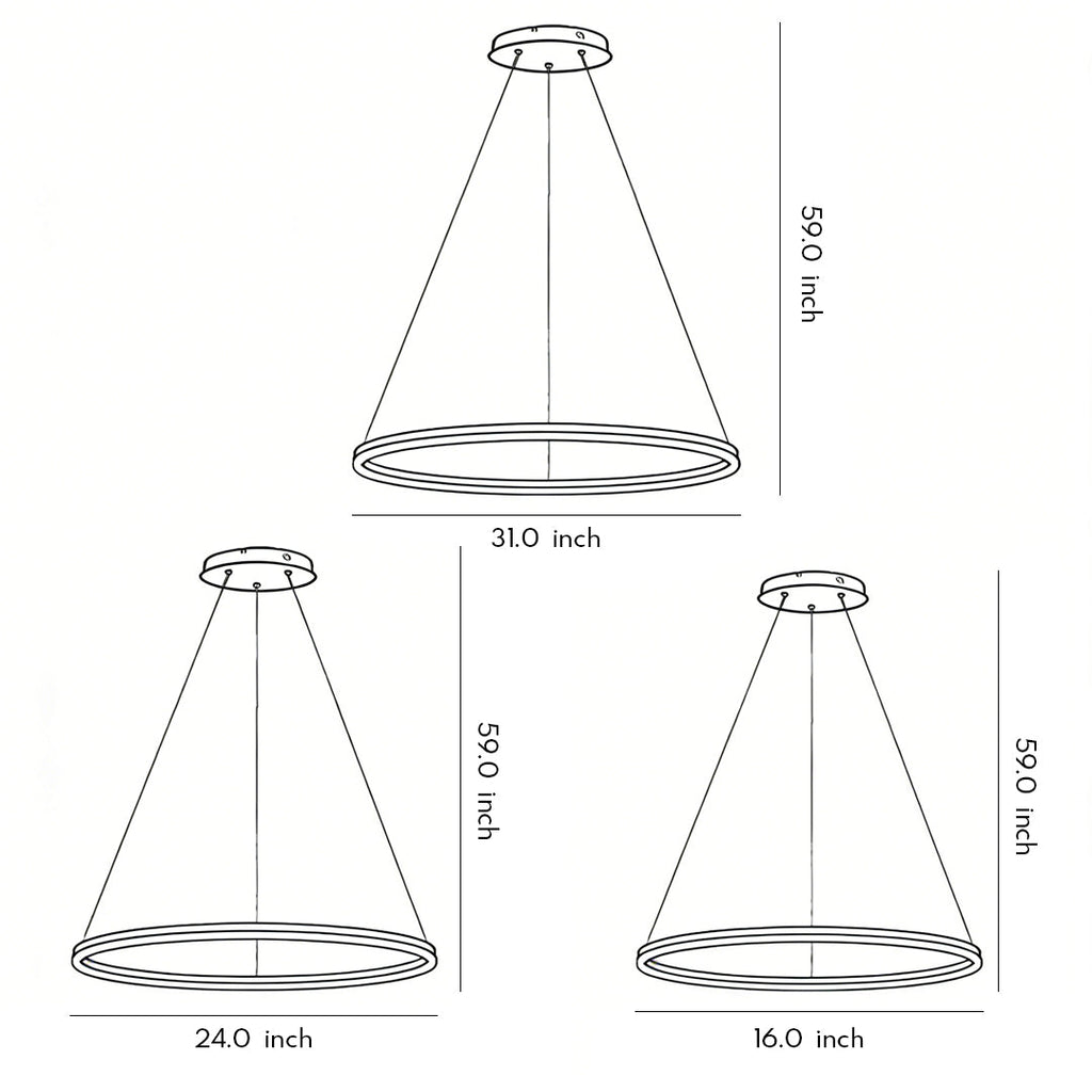 Modern LED Ring Chandelier, Round Halo Ceiling Light for Dining Room and Bedroom, Dimmable Aluminum Circle Pendant in 16, 24 or 31 Inch
