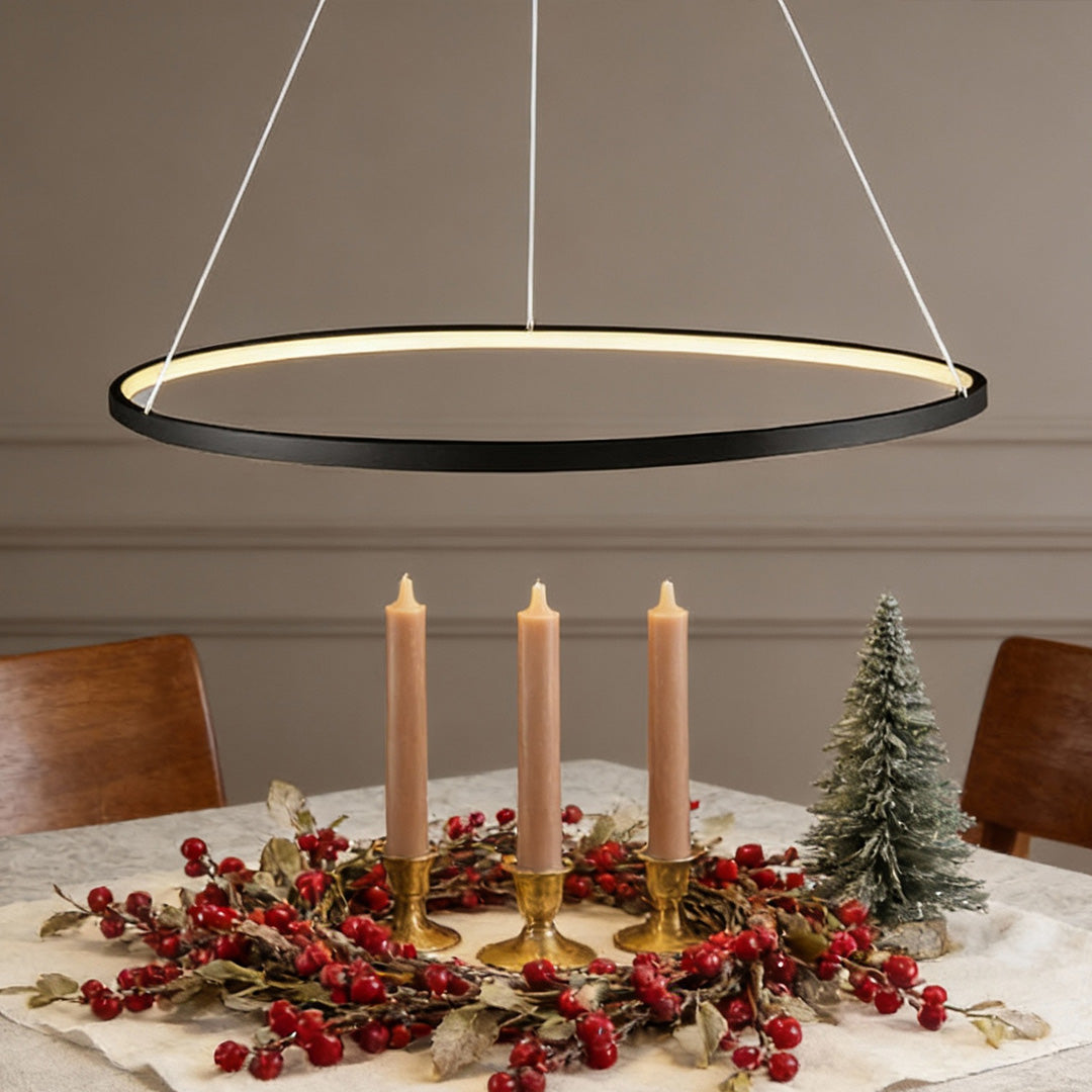 Modern LED Ring Chandelier, Round Halo Ceiling Light for Dining Room and Bedroom, Dimmable Aluminum Circle Pendant in 16, 24 or 31 Inch