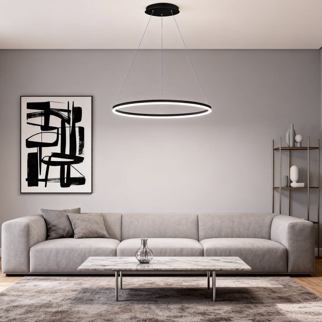 Modern LED Ring Chandelier, Round Halo Ceiling Light for Dining Room and Bedroom, Dimmable Aluminum Circle Pendant in 16, 24 or 31 Inch