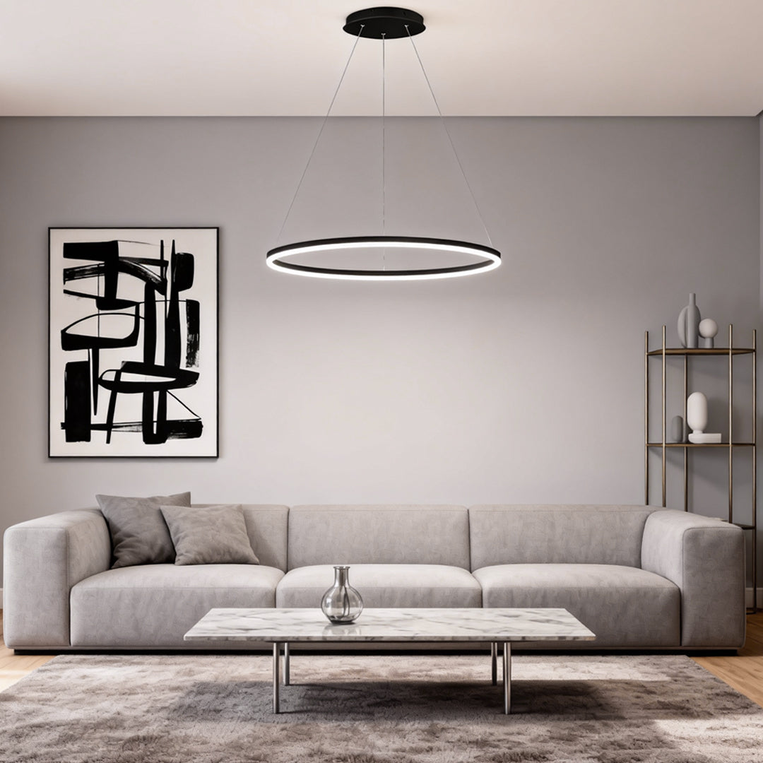 Modern LED Ring Chandelier, Round Halo Ceiling Light for Dining Room and Bedroom, Dimmable Aluminum Circle Pendant in 16, 24 or 31 Inch