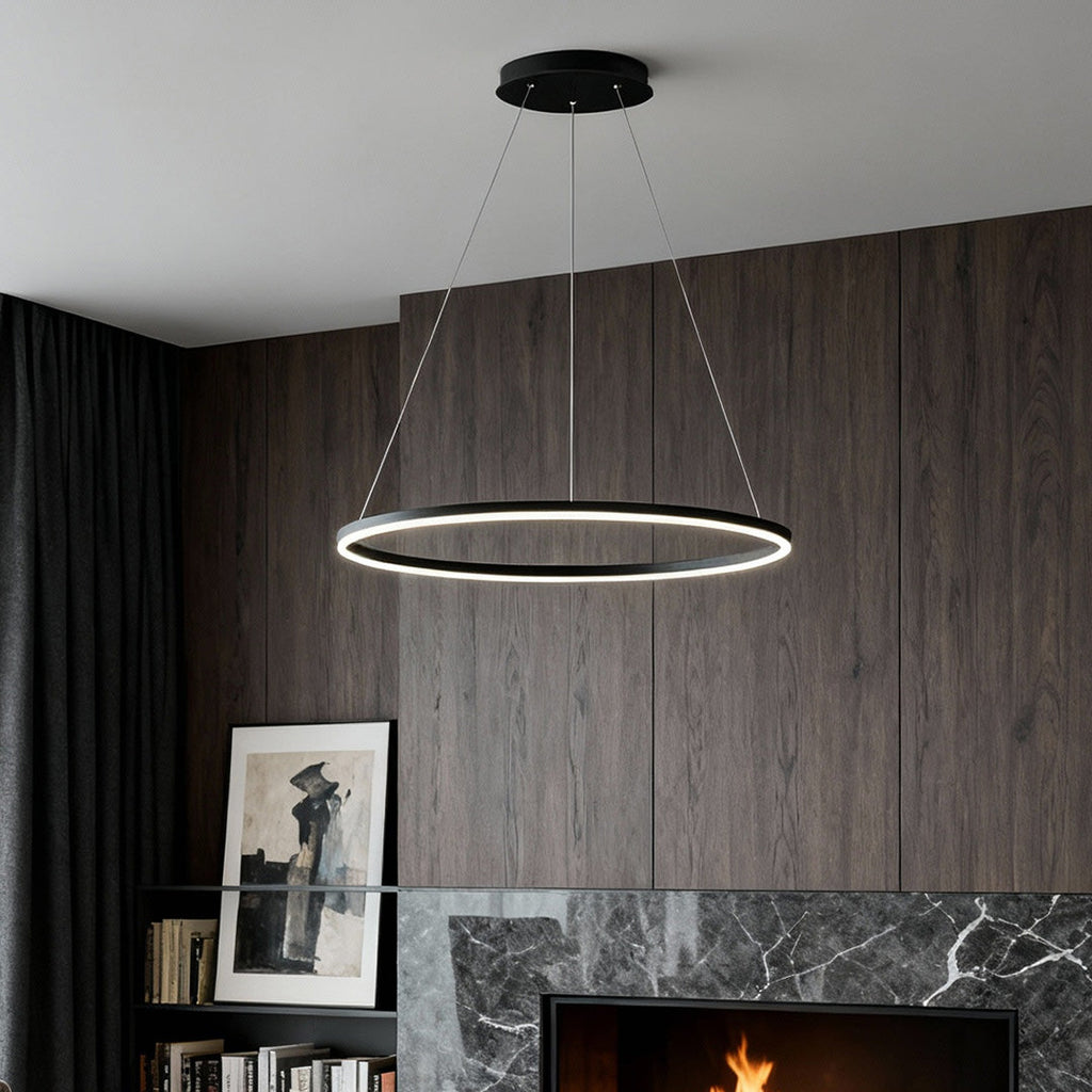 LED Ring Chandelier, Modern Aluminum Pendant Ceiling Light for Dining Room, Dimmable
