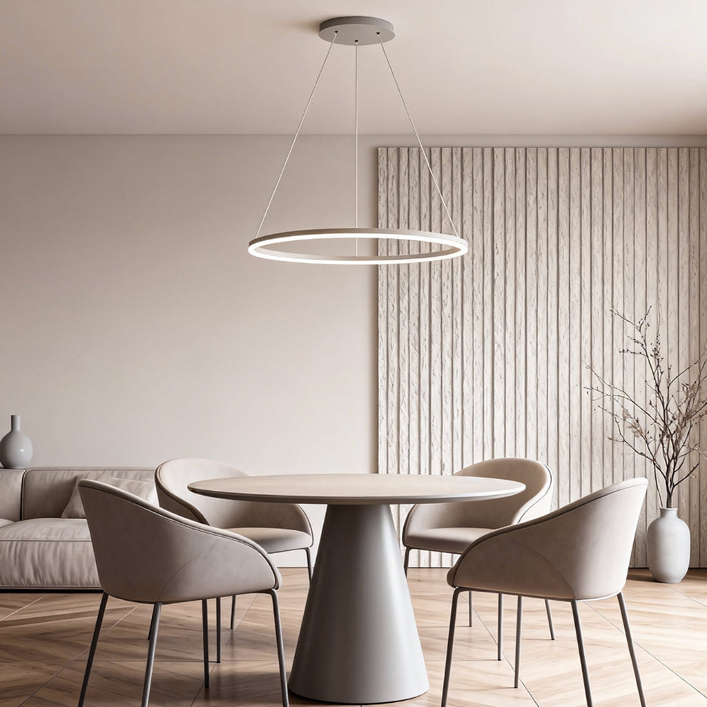 Modern LED Ring Chandelier, Round Halo Ceiling Light for Dining Room and Bedroom, Dimmable Aluminum Circle Pendant in 16, 24 or 31 Inch