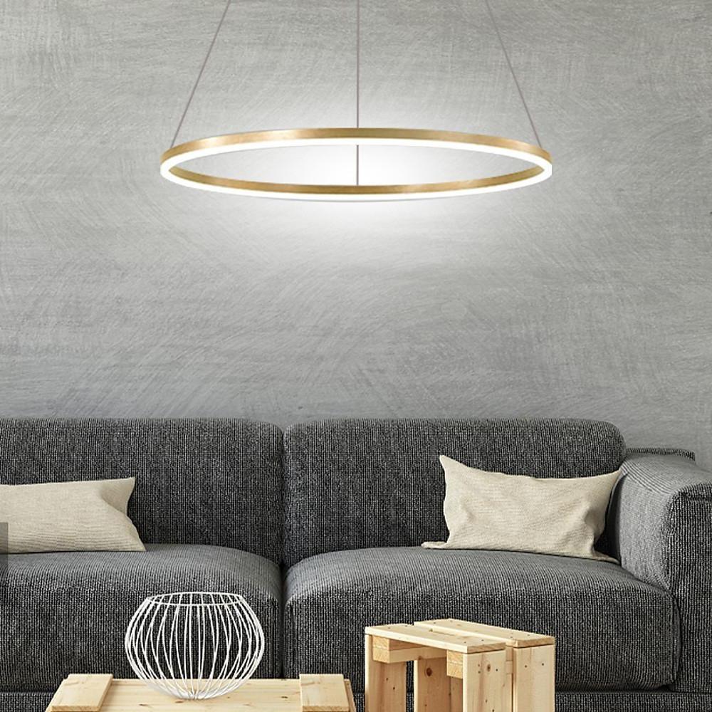 Modern LED Ring Chandelier, Round Halo Ceiling Light for Dining Room and Bedroom, Dimmable Aluminum Circle Pendant in 16, 24 or 31 Inch