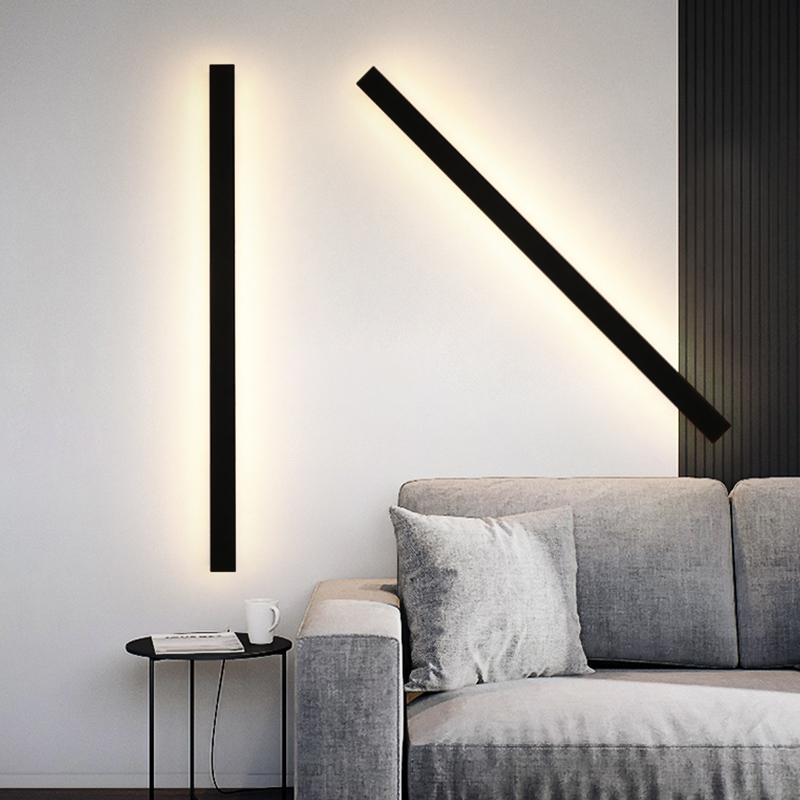 Black Linear Wall Sconce, Slim Metal Waterproof LED Outdoor Light for Facade and Entry Walls, Five Lengths in Warm or White Light