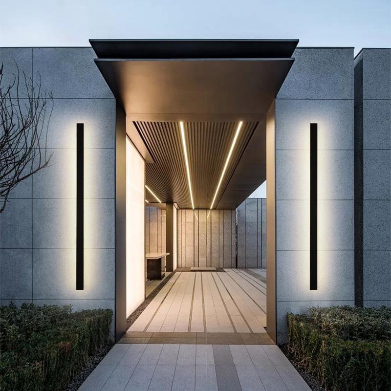 Black Linear Wall Sconce, Slim Metal Waterproof LED Outdoor Light for Facade and Entry Walls, Five Lengths in Warm or White Light
