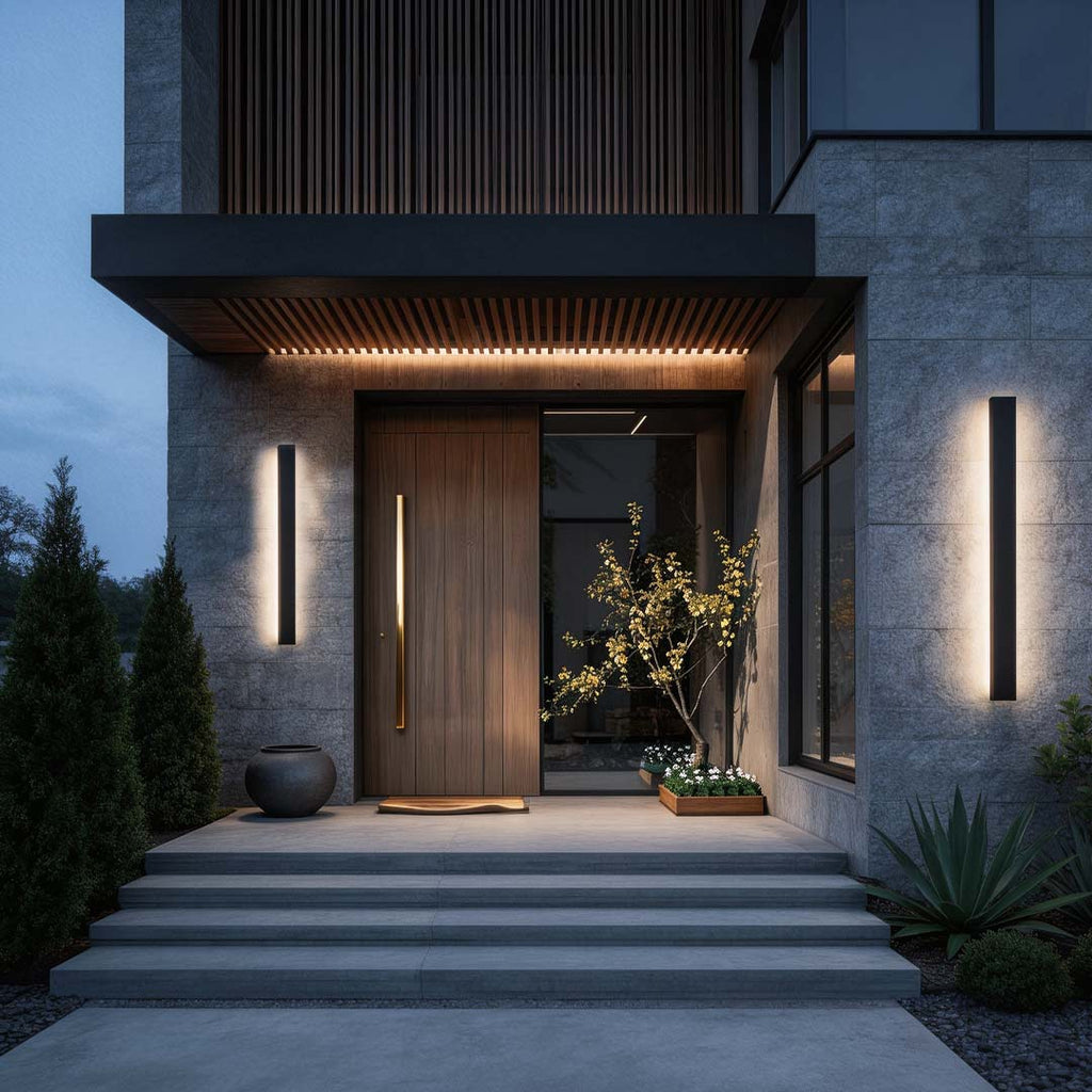 Black Linear Wall Sconce, Slim Metal Waterproof LED Outdoor Light for Facade and Entry Walls, Five Lengths in Warm or White Light