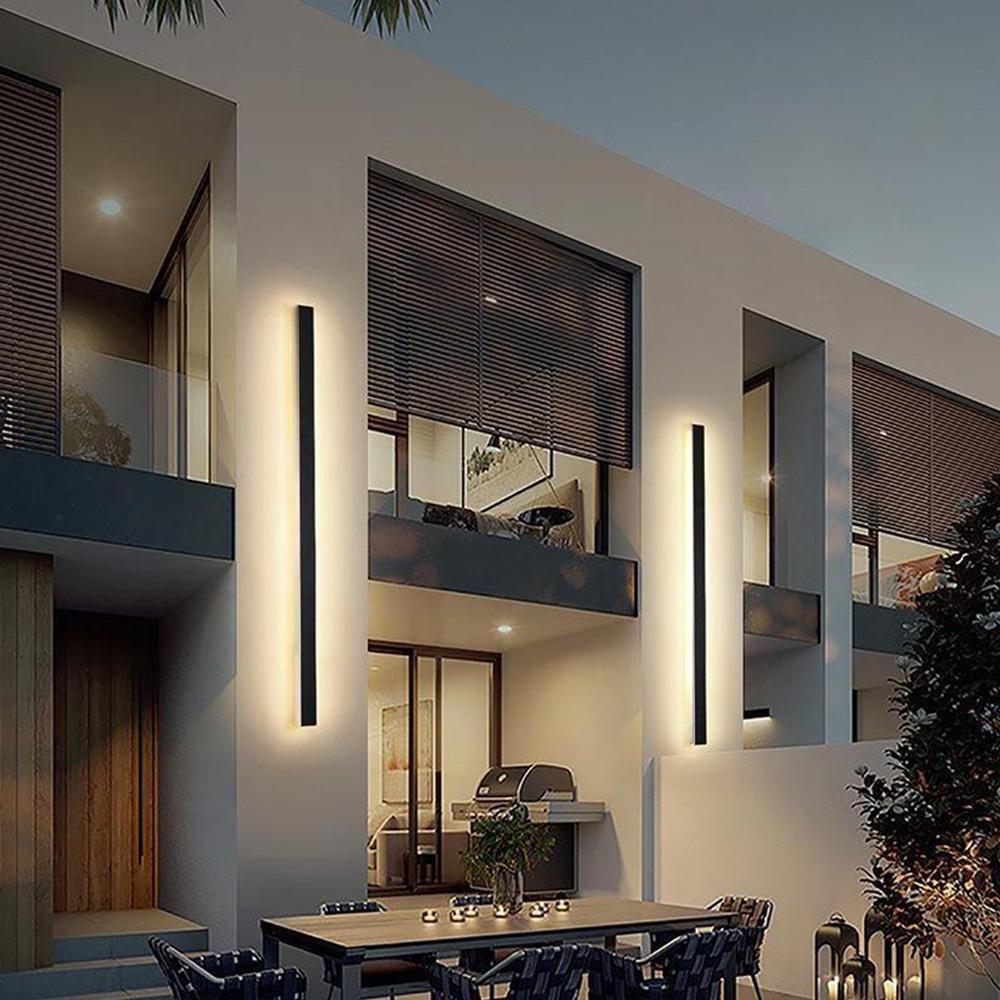 Black Linear Wall Sconce, Slim Metal Waterproof LED Outdoor Light for Facade and Entry Walls, Five Lengths in Warm or White Light