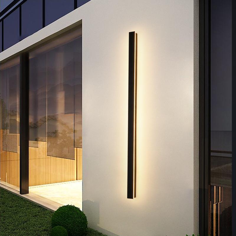 Black Linear Wall Sconce, Slim Metal Waterproof LED Outdoor Light for Facade and Entry Walls, Five Lengths in Warm or White Light