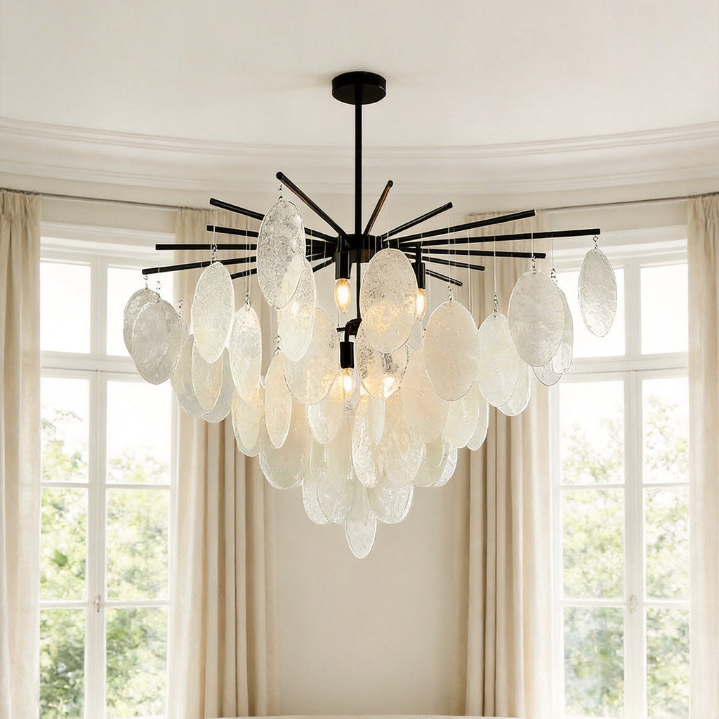 Cascading Chandelier, Black Metal and Clear Glass Ceiling Light for Entryway, Adjustable Rod