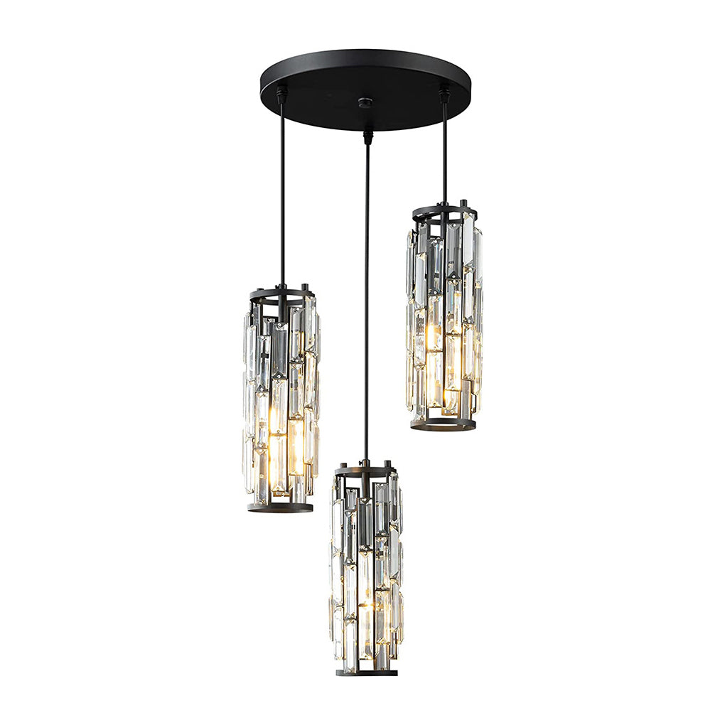 Mini Crystal Pendant Light, Industrial Iron and Crystal Glass Hanging Light for Kitchen Island and Bar, 1 or 3-Light in Black, Gold or Chrome