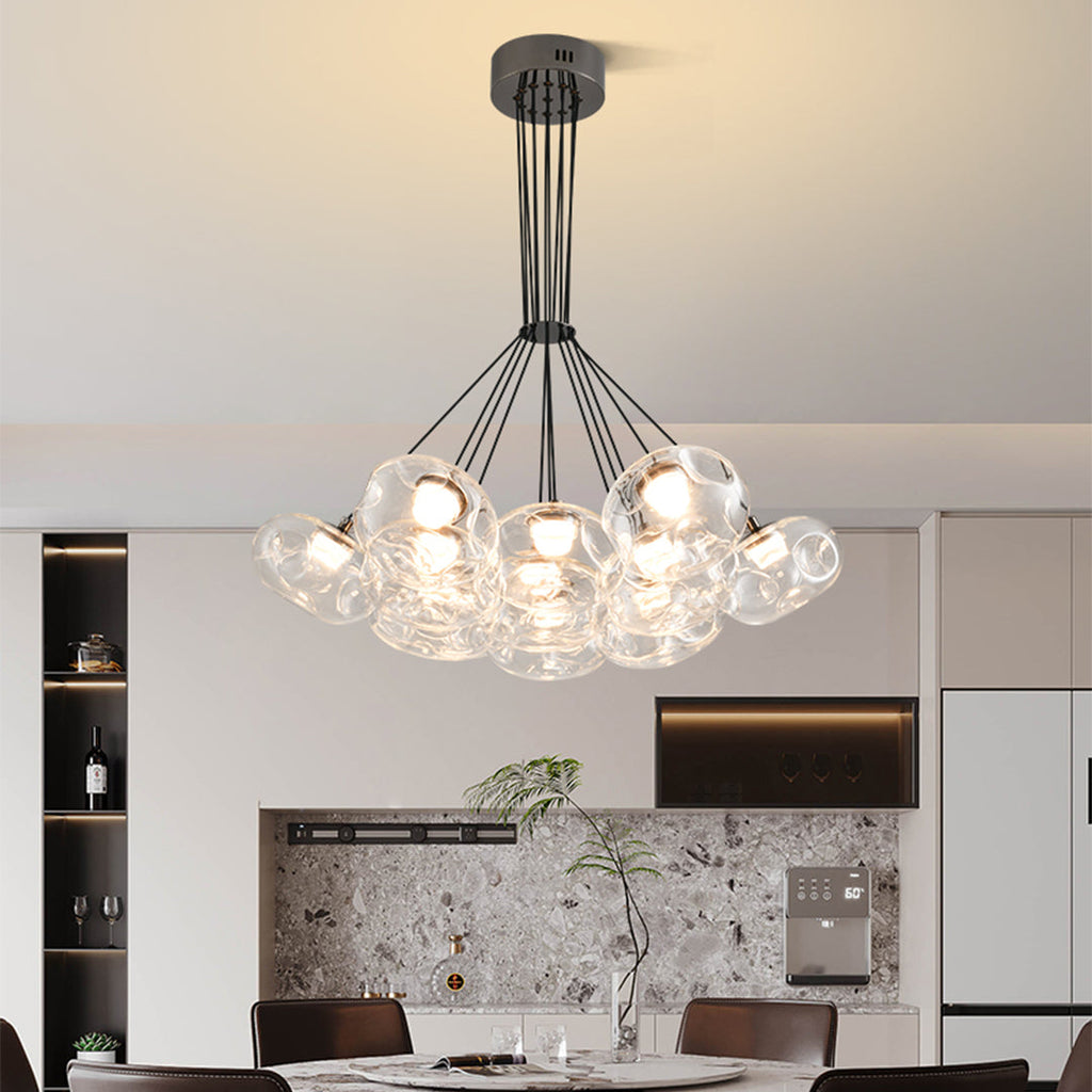 Black mounted multi-light chandelier used as a focal point