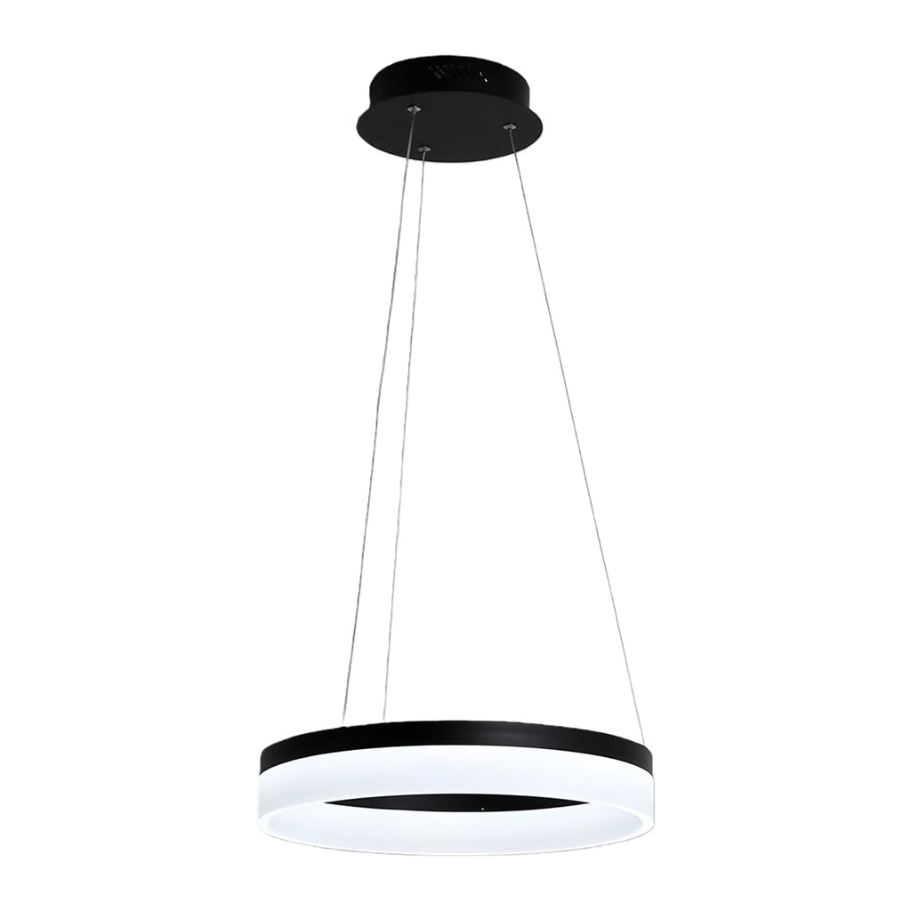 Ring Pendant Light, Modern Aluminum and Acrylic LED Halo Ceiling Lamp for Dining and Living Rooms, Warm, Cool, or Dimmable Modes