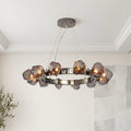 Round Chandelier, Black Metal and Clear Glass Ring Ceiling Light for Entryway, Adjustable Cord