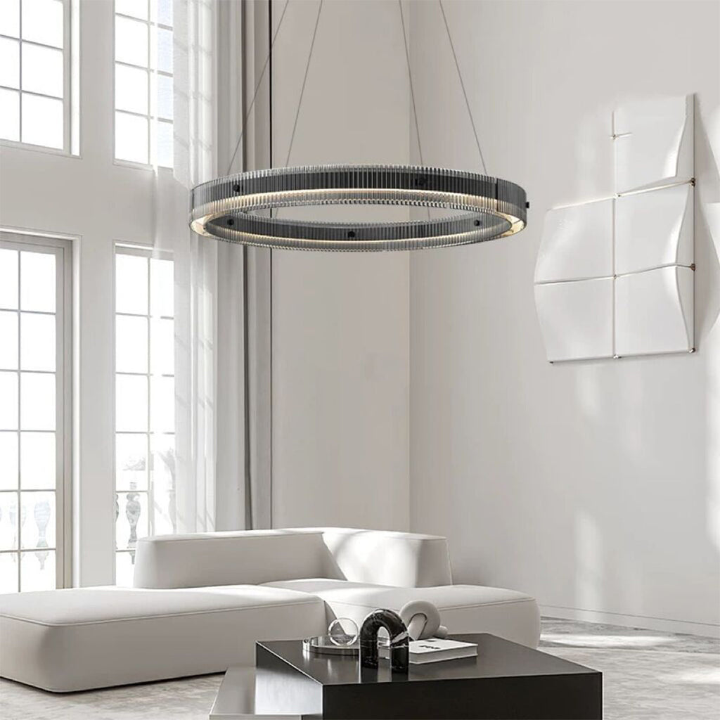 Ring Chandelier, Black Aluminum Minimalist LED Ceiling Light for Living Room, CRI 97 Full-Spectrum