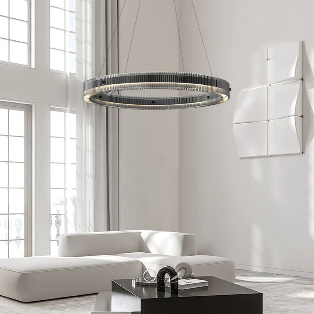Ring Chandelier, Black Aluminum Minimalist LED Ceiling Light for Living Room, CRI 97 Full-Spectrum