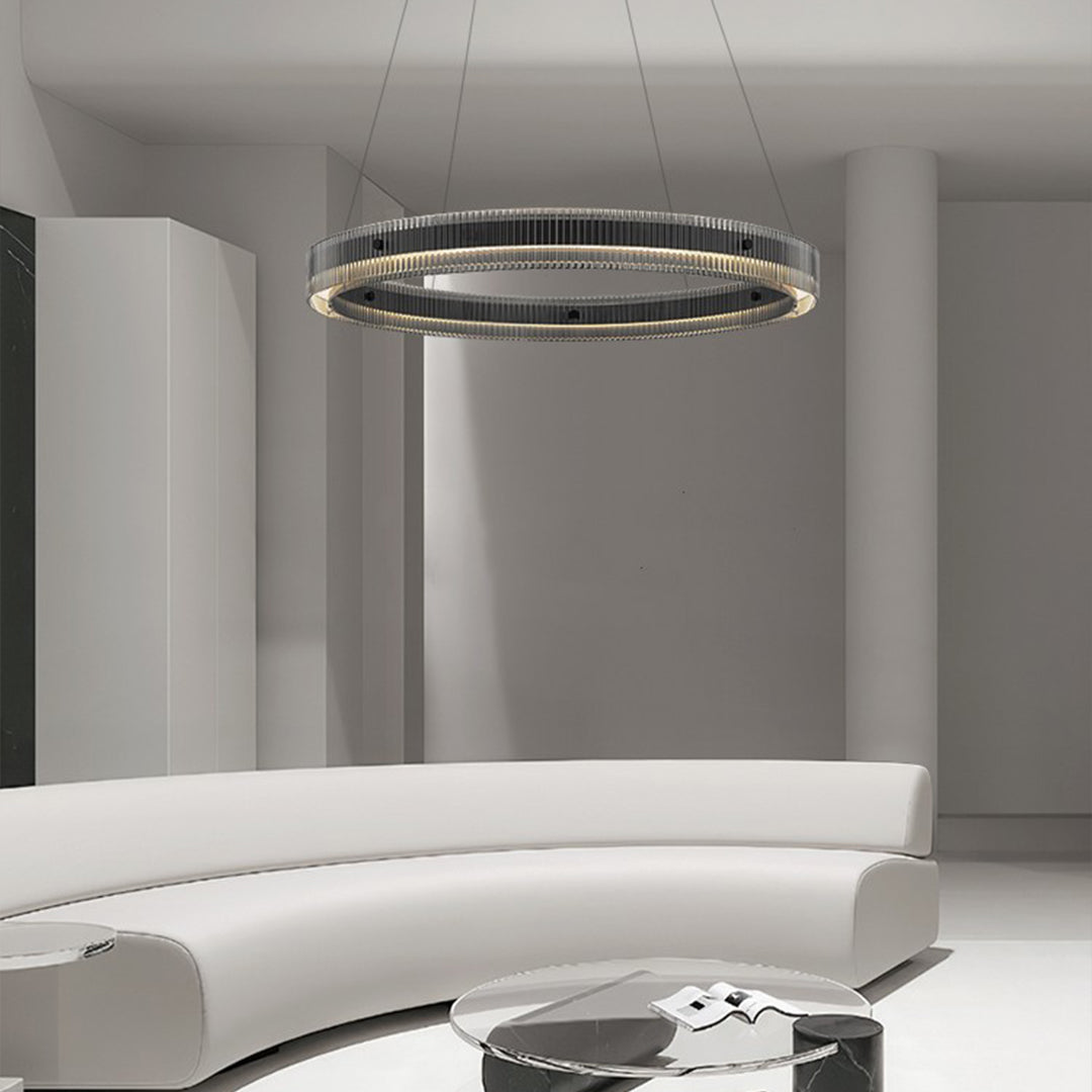 Ring Chandelier, Black Aluminum Minimalist LED Ceiling Light for Living Room, CRI 97 Full-Spectrum