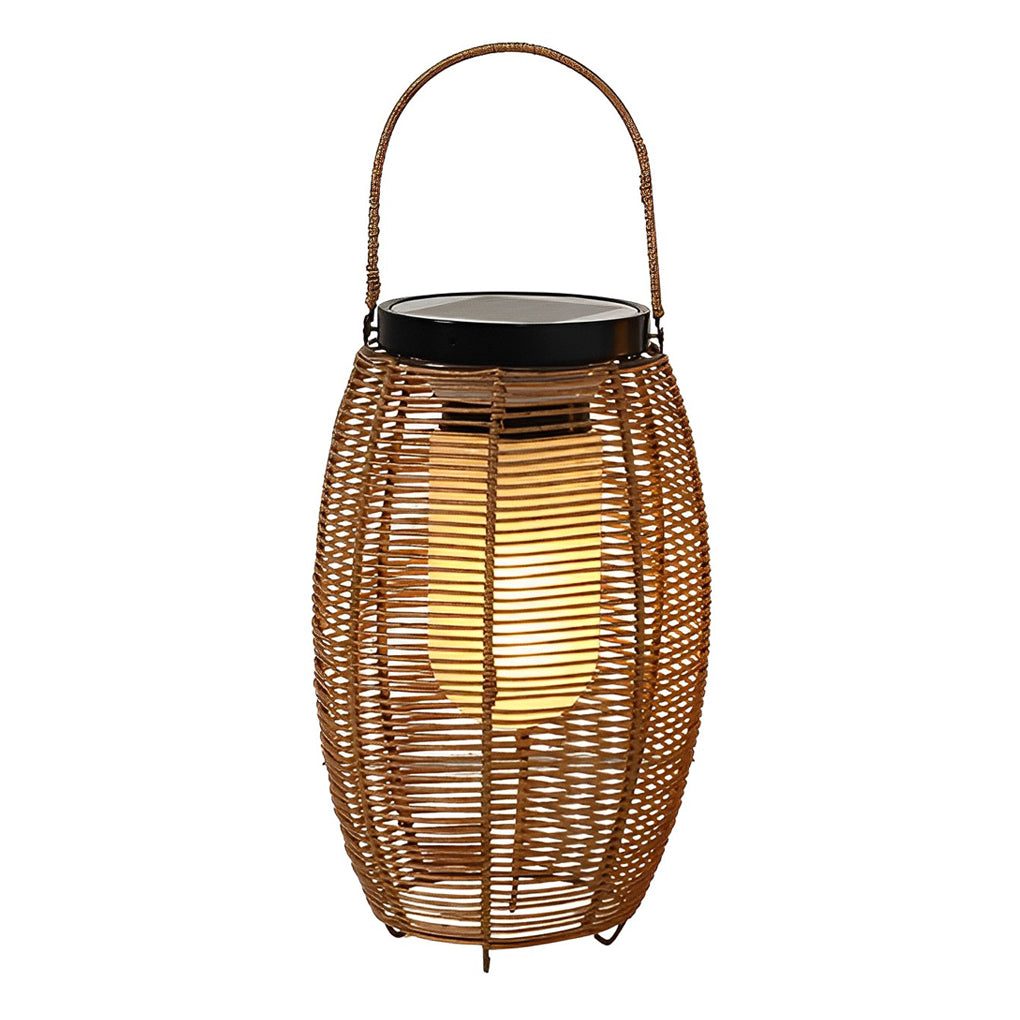 Solar Rattan Lantern, Hand-Woven Waterproof LED Outdoor Light for Patio and Garden, Up to 24-Hour Runtime