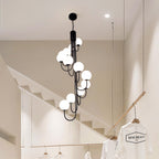 Black spiral globe chandelier in a modern interior